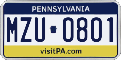 PA license plate MZU0801