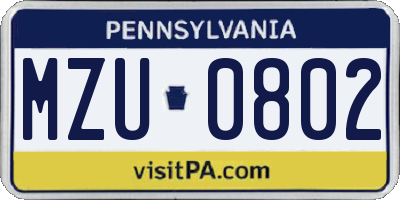 PA license plate MZU0802