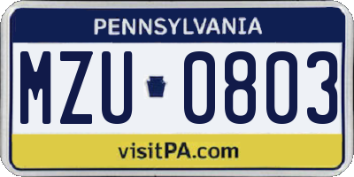 PA license plate MZU0803