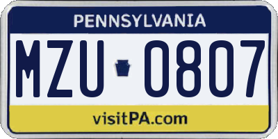 PA license plate MZU0807