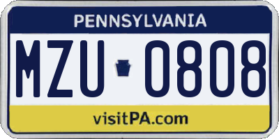 PA license plate MZU0808