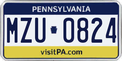 PA license plate MZU0824