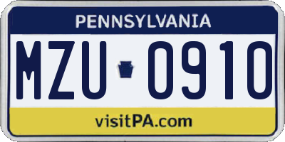 PA license plate MZU0910