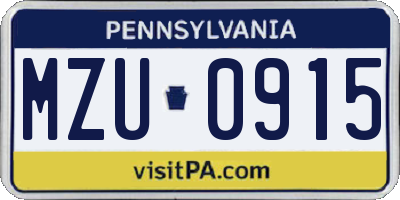 PA license plate MZU0915