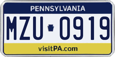 PA license plate MZU0919