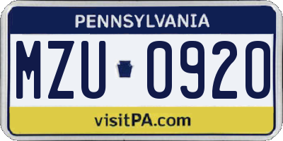 PA license plate MZU0920