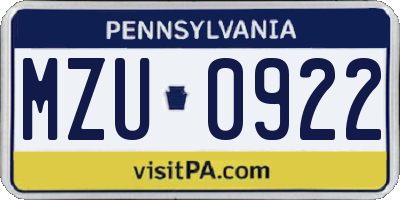 PA license plate MZU0922