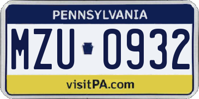 PA license plate MZU0932