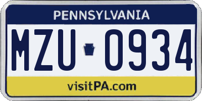 PA license plate MZU0934