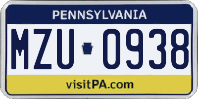 PA license plate MZU0938