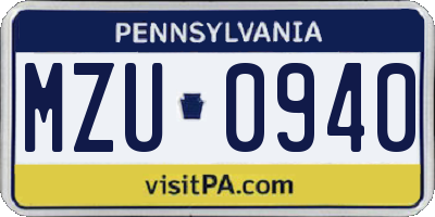 PA license plate MZU0940