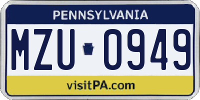 PA license plate MZU0949