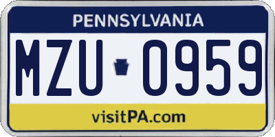 PA license plate MZU0959