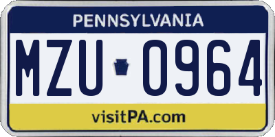 PA license plate MZU0964