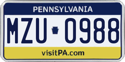 PA license plate MZU0988