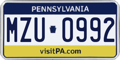 PA license plate MZU0992
