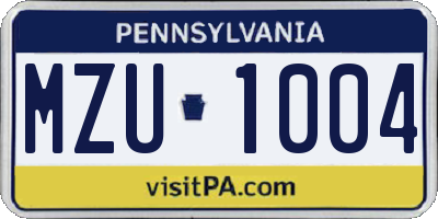 PA license plate MZU1004