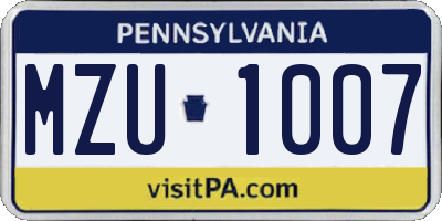 PA license plate MZU1007