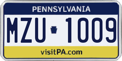 PA license plate MZU1009
