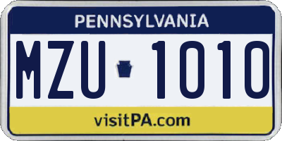 PA license plate MZU1010