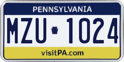 PA license plate MZU1024