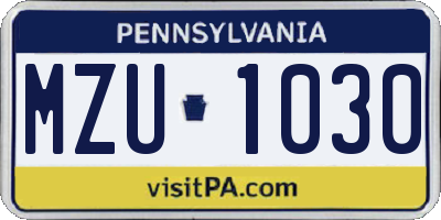 PA license plate MZU1030