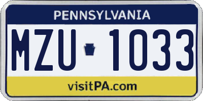PA license plate MZU1033