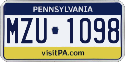PA license plate MZU1098