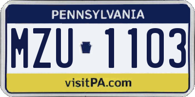 PA license plate MZU1103