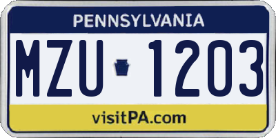 PA license plate MZU1203