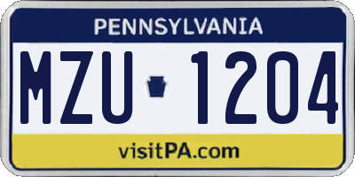 PA license plate MZU1204