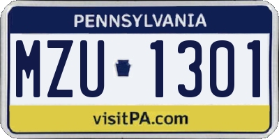 PA license plate MZU1301