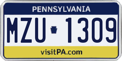 PA license plate MZU1309