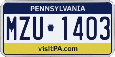 PA license plate MZU1403