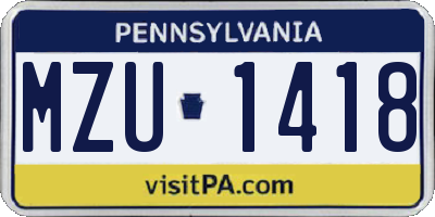 PA license plate MZU1418