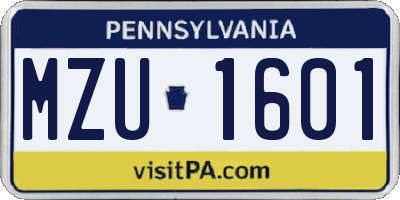 PA license plate MZU1601