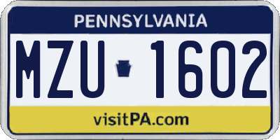 PA license plate MZU1602