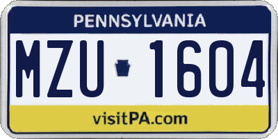 PA license plate MZU1604