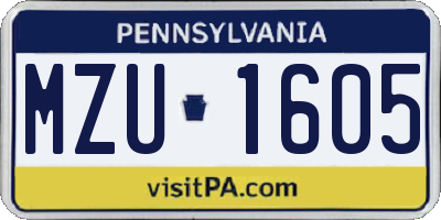 PA license plate MZU1605
