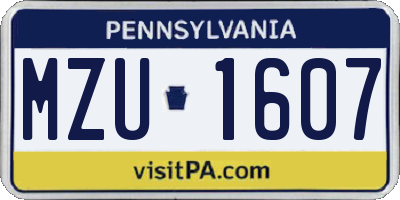 PA license plate MZU1607