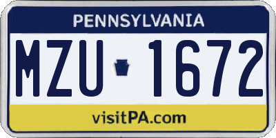 PA license plate MZU1672