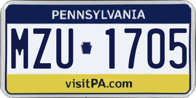 PA license plate MZU1705