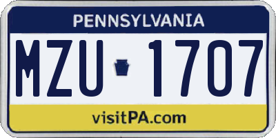 PA license plate MZU1707