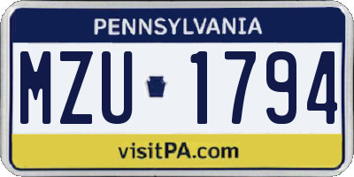 PA license plate MZU1794