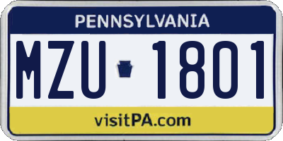 PA license plate MZU1801
