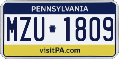 PA license plate MZU1809