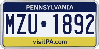PA license plate MZU1892