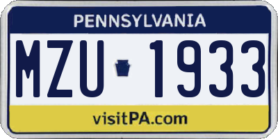 PA license plate MZU1933