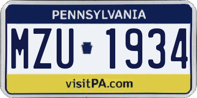 PA license plate MZU1934