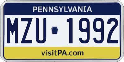 PA license plate MZU1992